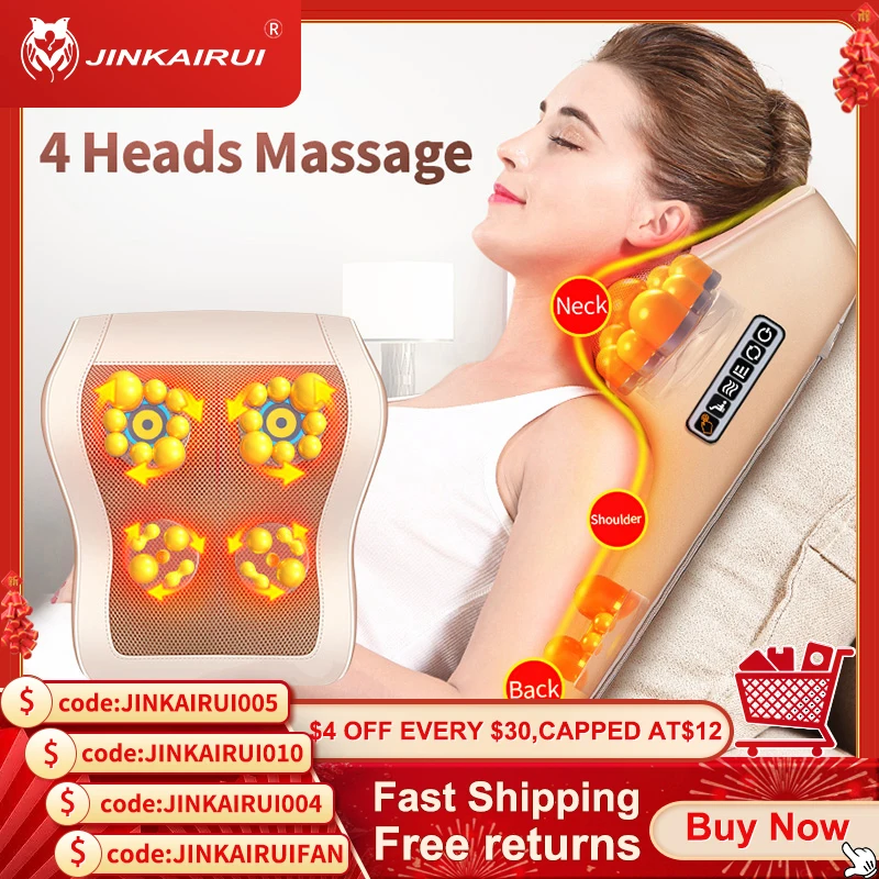 Jinkairui 4 Heads Electric Neck Back Lumbar Cervical Massage Pillow