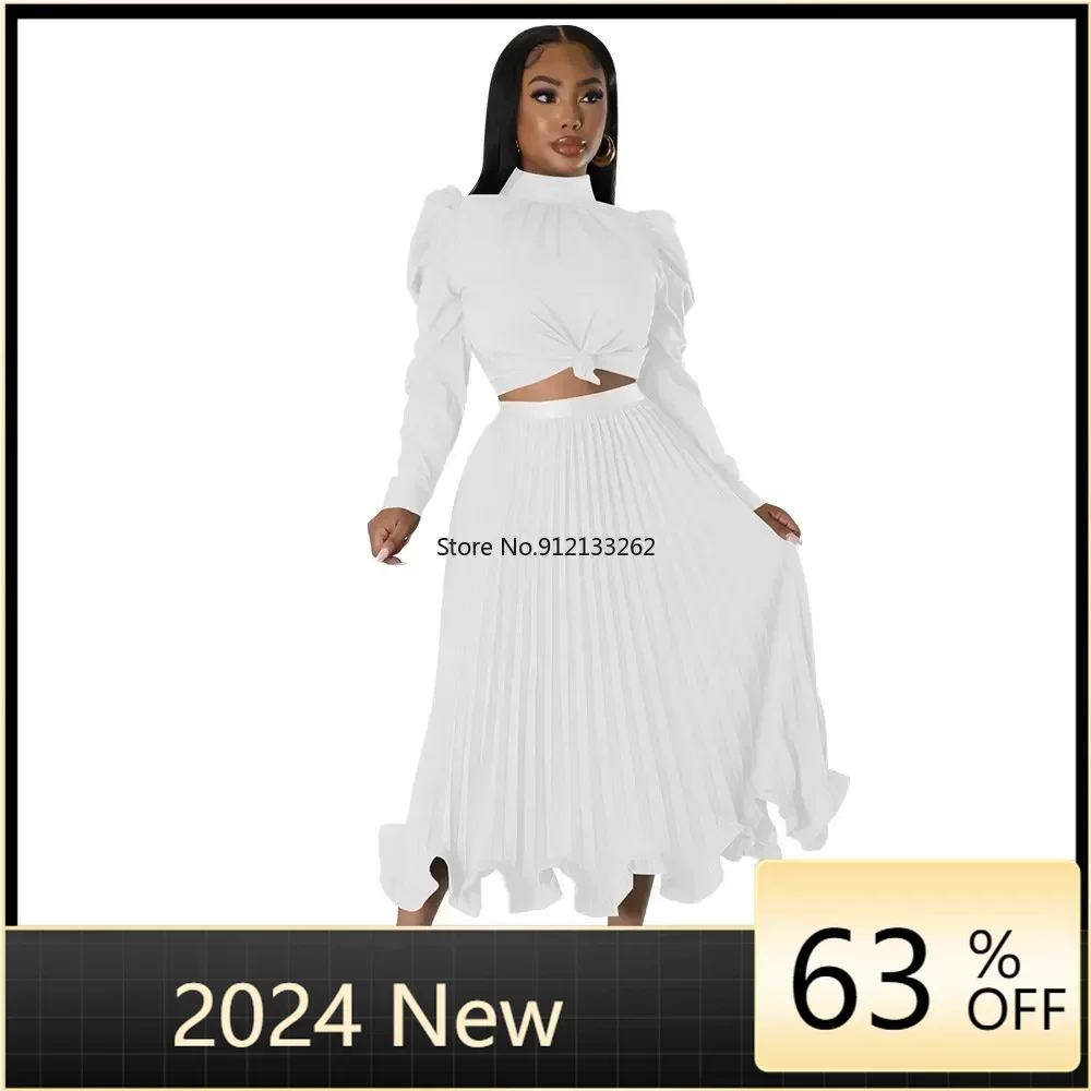 

African Dresses for Women Plus Size 2 PCS Set Tops and Skirts Suits Dashiki Ankara Fall Outfits Robe Pleated Evening Party Dress