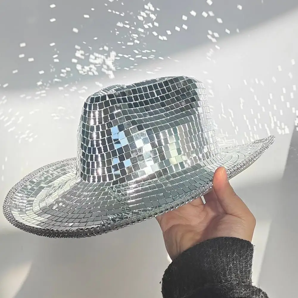 

Glitter Mirror Disco Cowboy Hat Stunning Disco Ball Hats For DJ Glitter Sequins Cowboy Hat Cap For Club Stage Bar Party Dance