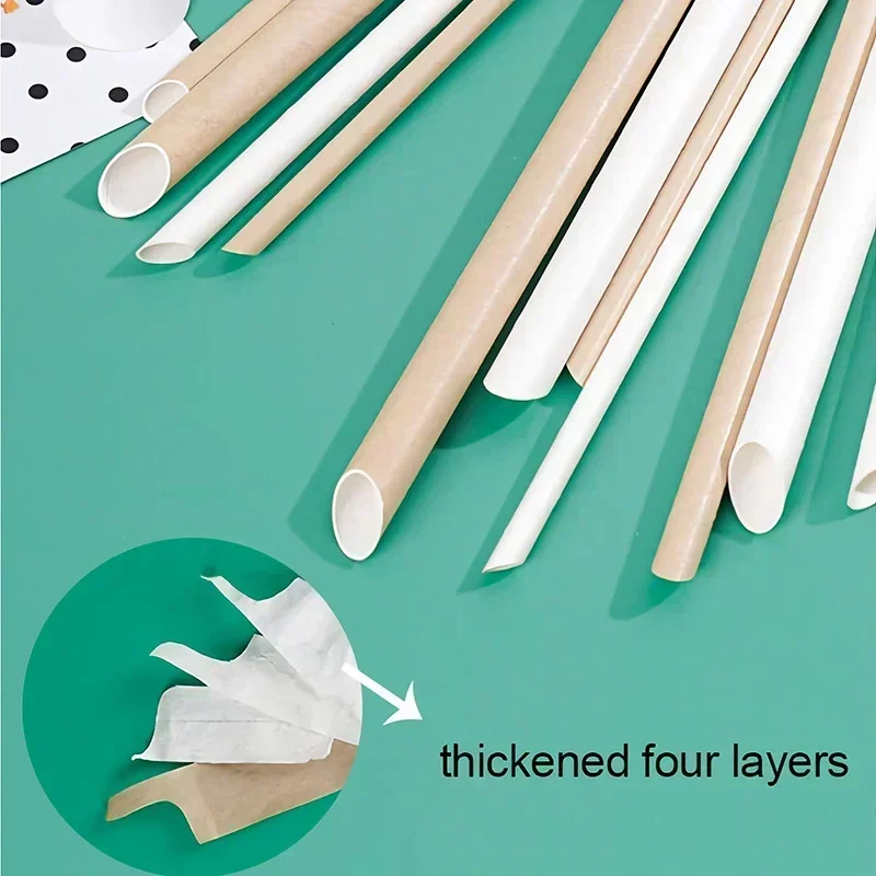 Food Grade Paper Drinking Straws 100 Pcs Disposable Eco-Friendly Bubble Tea Straws for Drinks Degradable Bar Kitchen Tools