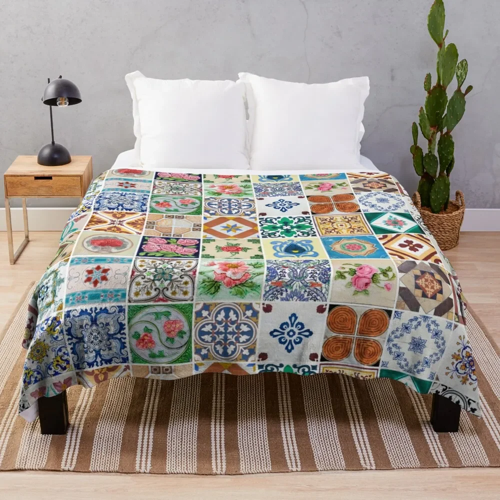 

Colorful Azulejo Decorative Lisbon Tile Mural Pattern Throw Blanket Large Blankets For Baby Sleeping Bag fluffy Blankets