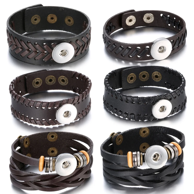 Leather Snap Button Bracelet Handmade Brown Black PU Leather Snap Bracelet for Women Men Fit DIY 18mm Buttons Jewelry bracelet jewelry,metal snap buttons