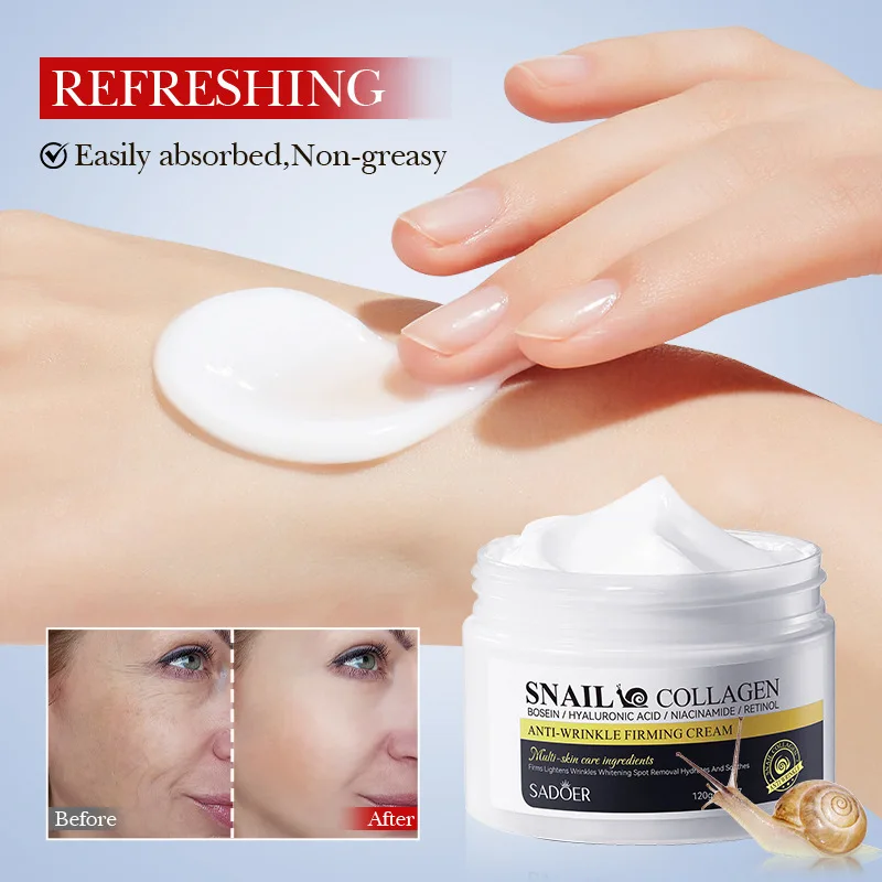 SADOER Snail Collagen Anti Wrinkles Face Cream Firming Moisturizing Skin Whitening Anti-aging Hydrating Facial Cream Skin Care