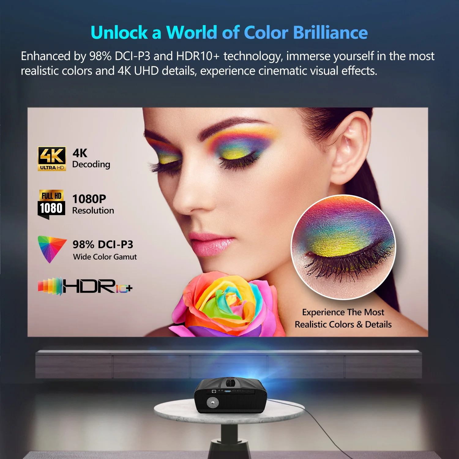 4K TV Projector for Smartphone Android 9.0 Bluetooth Wifi Home Theater Outdoor 1480ANSI portable projector