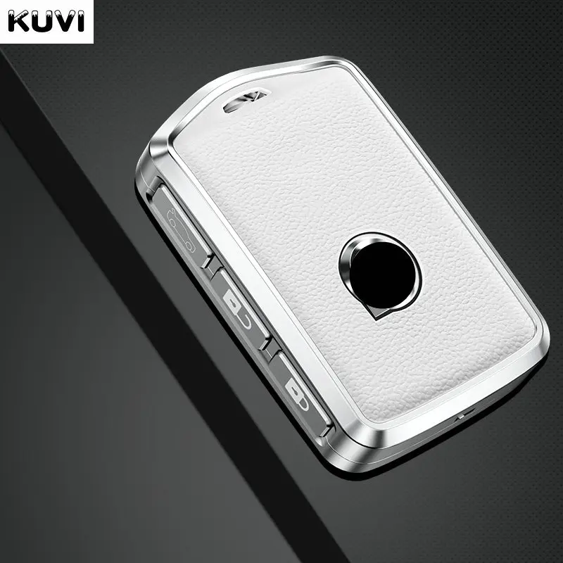 Premium Metal & Leather Car Key Case Cover - Elegant Remote Holder Protector Keychain