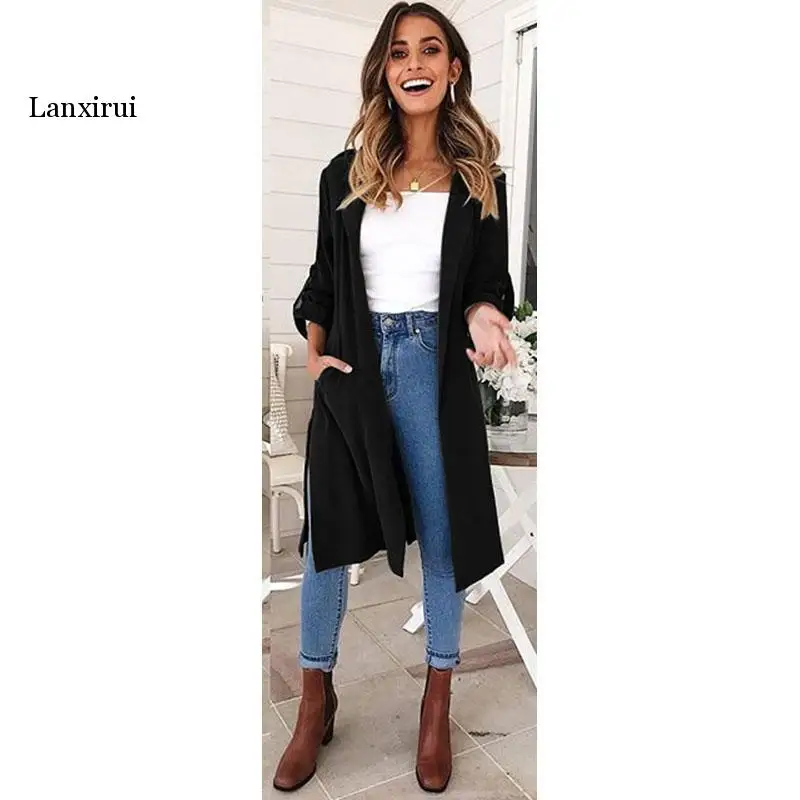 

Куртка женская длинная базовая с длинным рукавом, на весну-осень