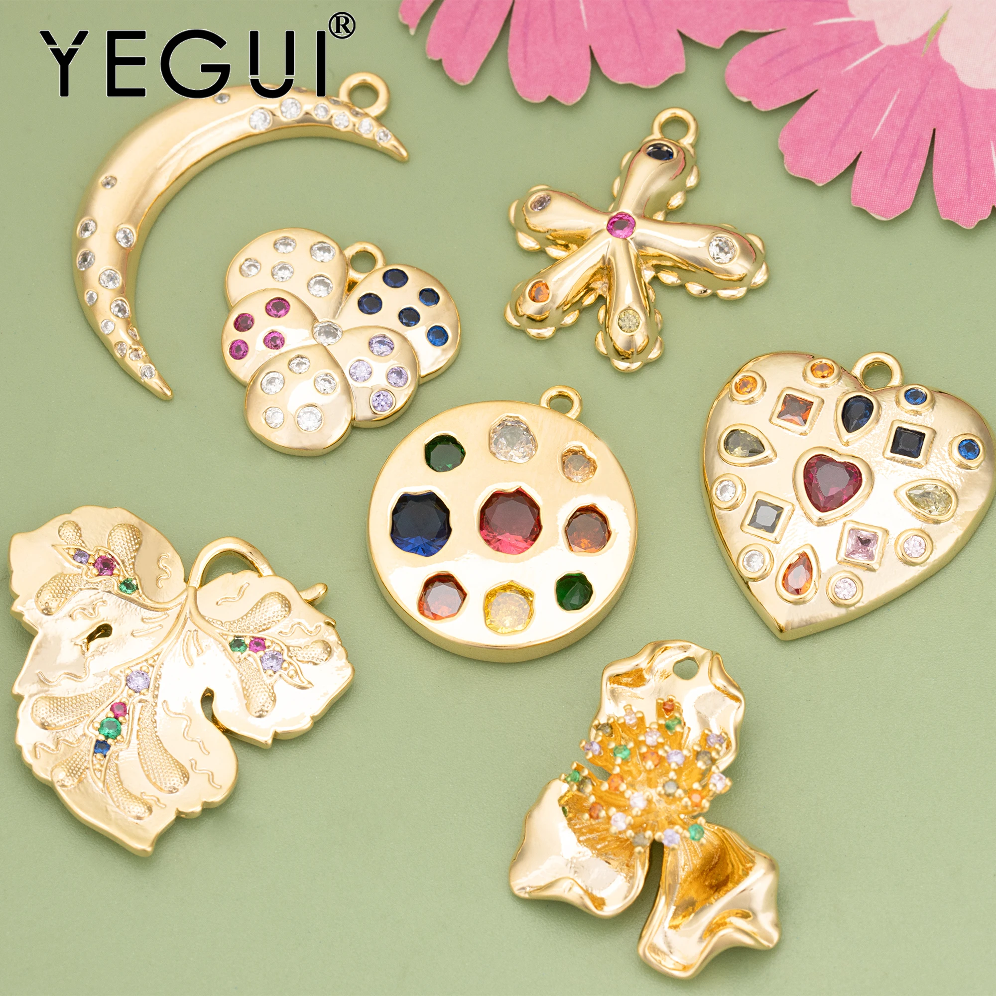

YEGUI ME37,jewelry accessories,18k gold rhodium plated,copper,zircons,hand made,charms,diy pendants,jewelry making,4pcs/lot