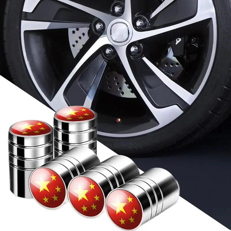 Car Tire Valve Caps 5Piece Metal Stem Caps Tire Valve Waterproof Dustproof Stem Covers Leak-Proof Motorcycle Accessories