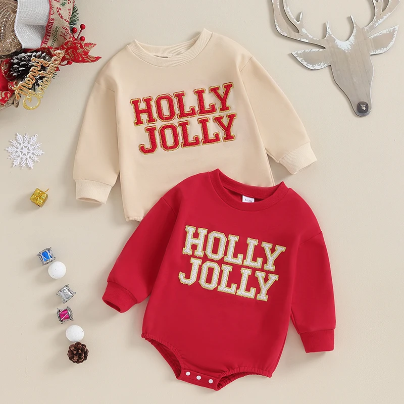 

2023-09-27 Lioraitiin 0-24M Newborn Baby Boys Girls Christmas Clothes Letter Embroidery Long Sleeve Pullover Jumpsuits Overalls