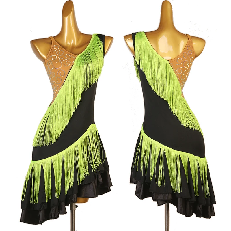 

Latin Dance Competition Dresses Women Tassel Performance Skirt Rumba/Chacha Outfits Sexy Suspender Party Gown Dancer's Costumes