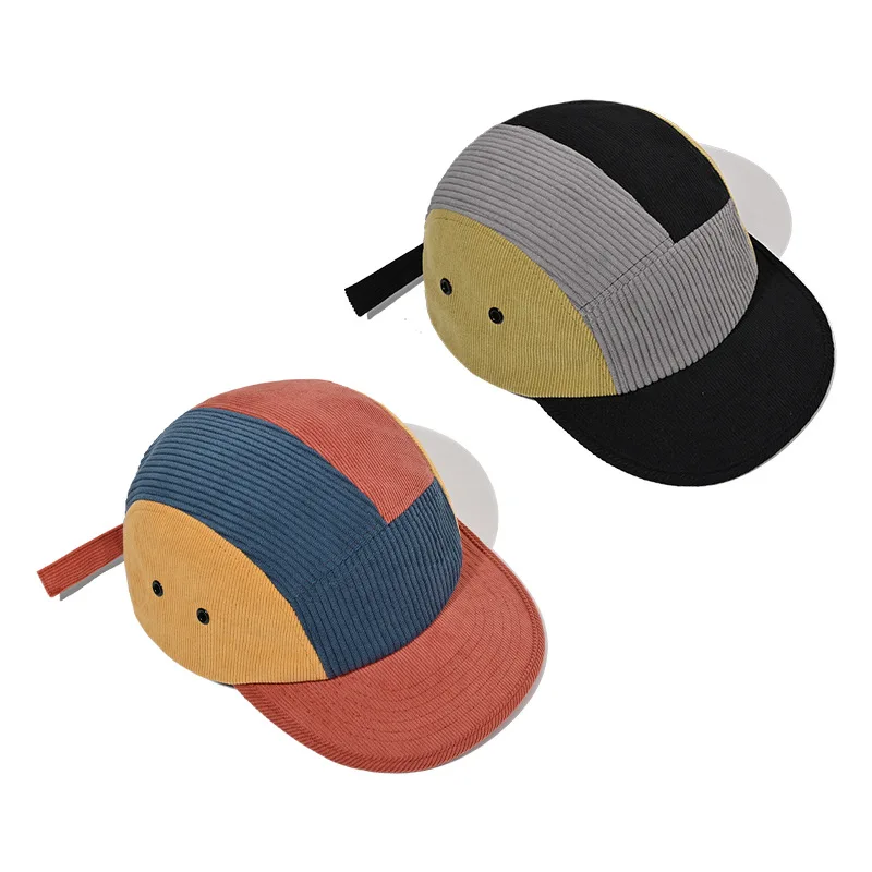 New Custom Logo Color Blocking Corduroy 5 Panel Baseball Caps Outdoor Casual Women Adjustable Trucker Cap Men Retro Peaked Hat 5