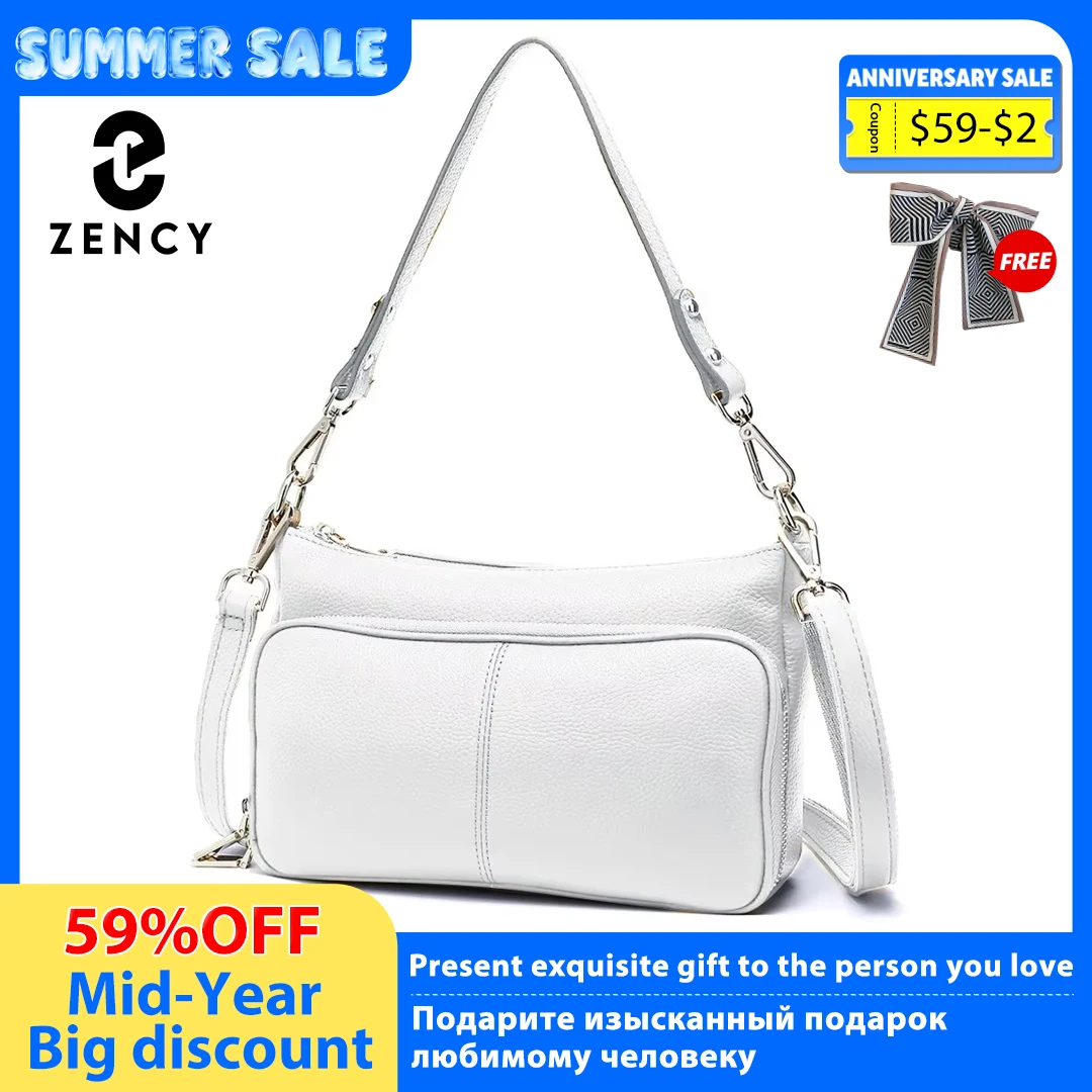 Zency Women's Handbag 100% Genuine Leather Ladies Shoulder Crossbody Messenger Bag Fashion Hobos Black High Quality 1