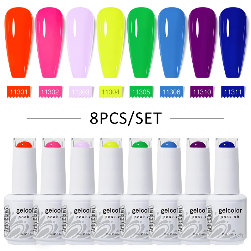 Arte Clavo 4/6/8/10 Pcs Gel Nail Polish Set Nail Art Soak Off UV Gel Colorful Kit Semi Permanent Hybrid Gel Varnish Base Top LED 6