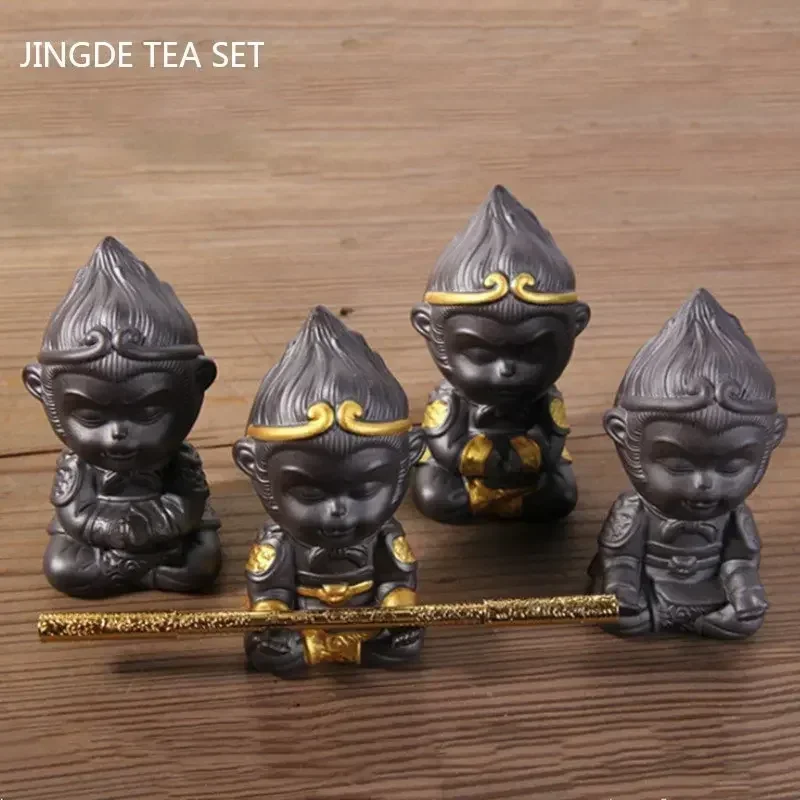 Handmade Purple Clay Monkey King Tea Pet Zen Tea Set Decoration Sun Wukong Sculpture Tea Figurine Chinese Teaware Accessories