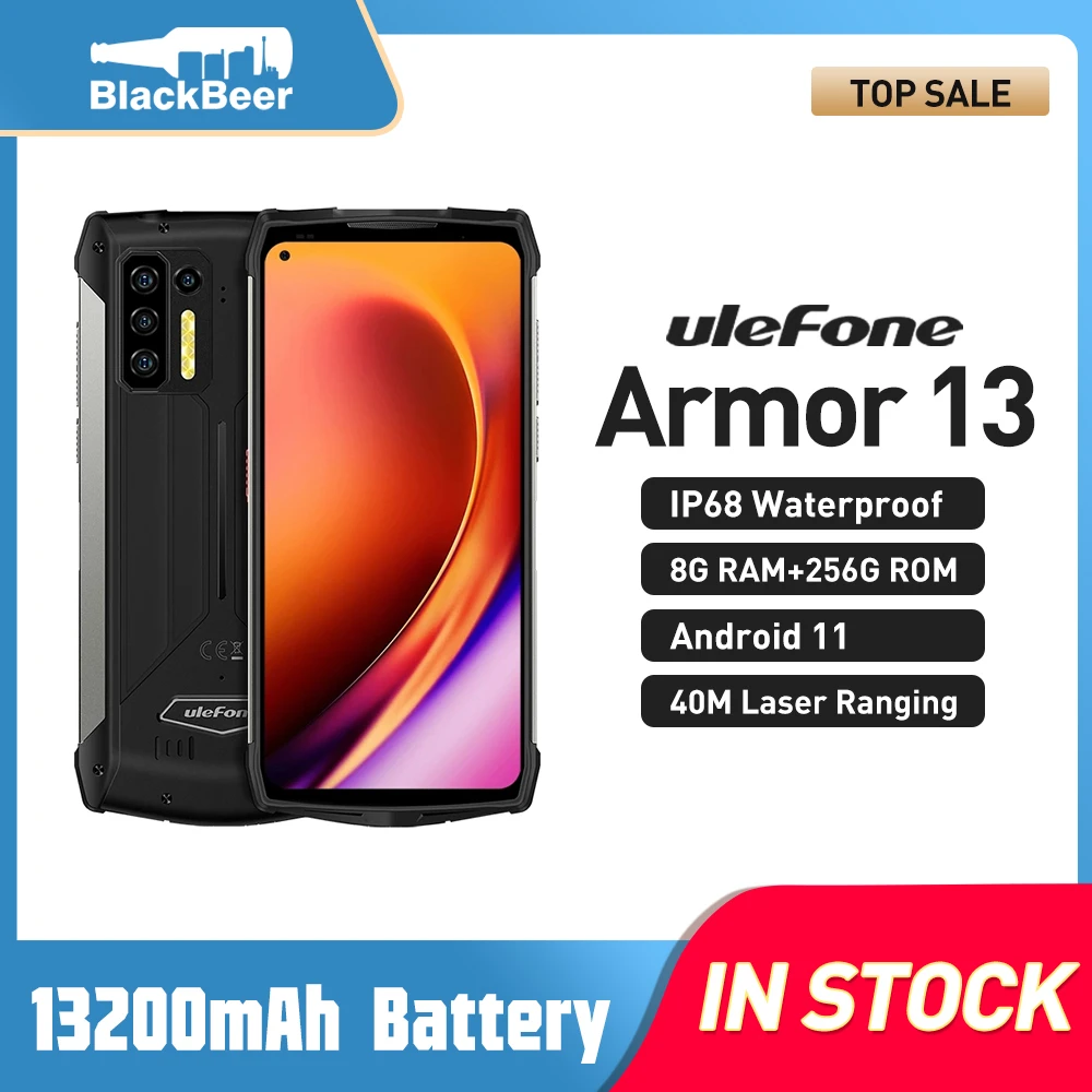 Ulefone Power Armor 13 Smartphone Android 11 8G 256G Cellphone 13200mAh Mobile Phone IP68 Waterproof Rugged Phone Global Version 8gb ram