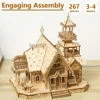 DIY Villa 3D Wooden Model Kit with Light Castle Puzzles Assembly Toy Kid Adult DIY Model Kits Desk Decoration for Gift 4