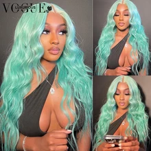 

Mint Green Colored Lace Front Human Hair Wigs Body Wave HD Transparent Lace Frontal Wigs Brazilian Human Hair Wigs For Women