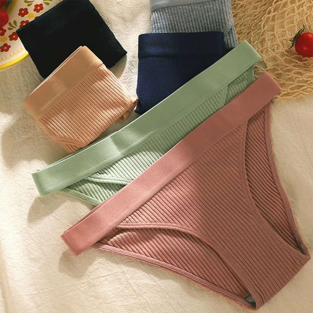 

Sexy Cotton Female Briefs Low-rise Elastic Waistband Seamless Soft Solid Color Ribbed Soft Panties Underpants Underwear M-XL