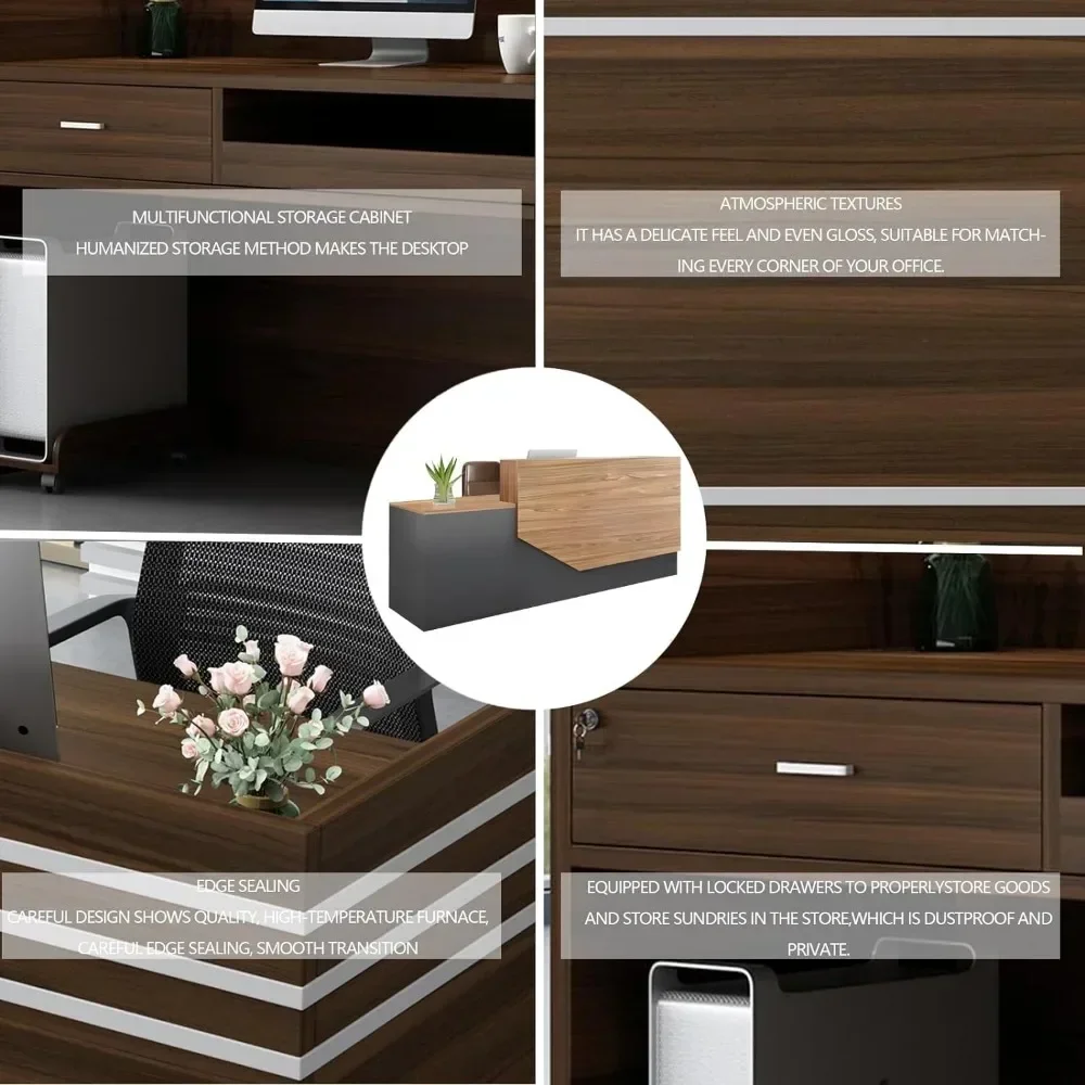Modern Reception Desk with Counter Lockable Wooden Retail Checkout Counter, Office Receptionist Desk with Drawers Ideal 4