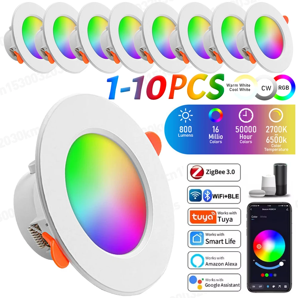 Bluetooth-Compatible Colorful Spot LED Ceiling Lamp Recessed Round Light Smart Home Luminaire RGB Dimmable Downlight 85-265V