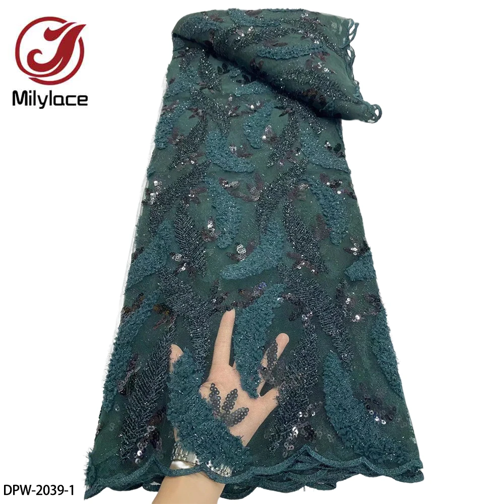 

High Quality French Tulle Lace Fabric Wlith Sequins African Lace Fabric for Wedding Sewing DPW-2039