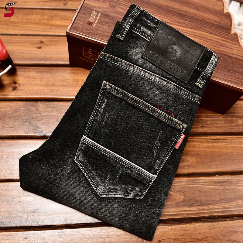 High-End Black Trend Jeans Men's 2024 NEW Autumn and Winter Stretch Slim Straight Fashion Casual Classic Denim Trousers 2