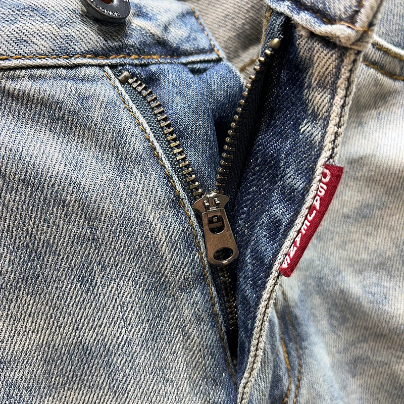 Personalized hole denim shorts men's summer new streetwear casual fashion Straight and knee men's hole pants