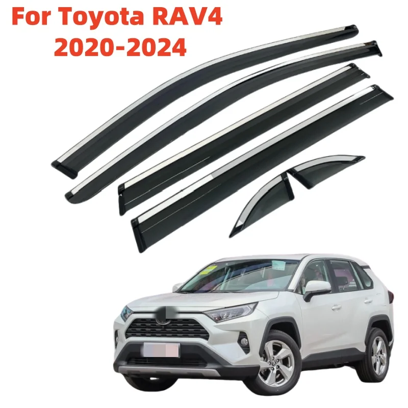 Translucent Car Window Visor Rain Guard Deflector Awnings Shelters Stainless Steel Trim For Toyota RAV4