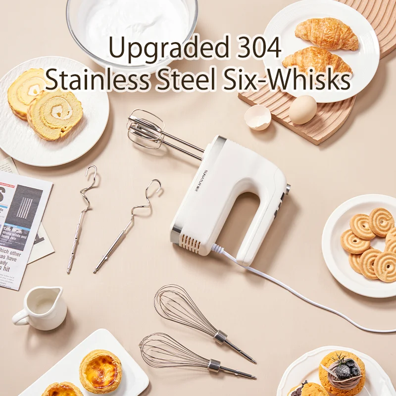 SUNATUR 400W DC Hand Mixer Electric Speed Control 304 Stainless Steel 6 Rods Set with Storage Base 6