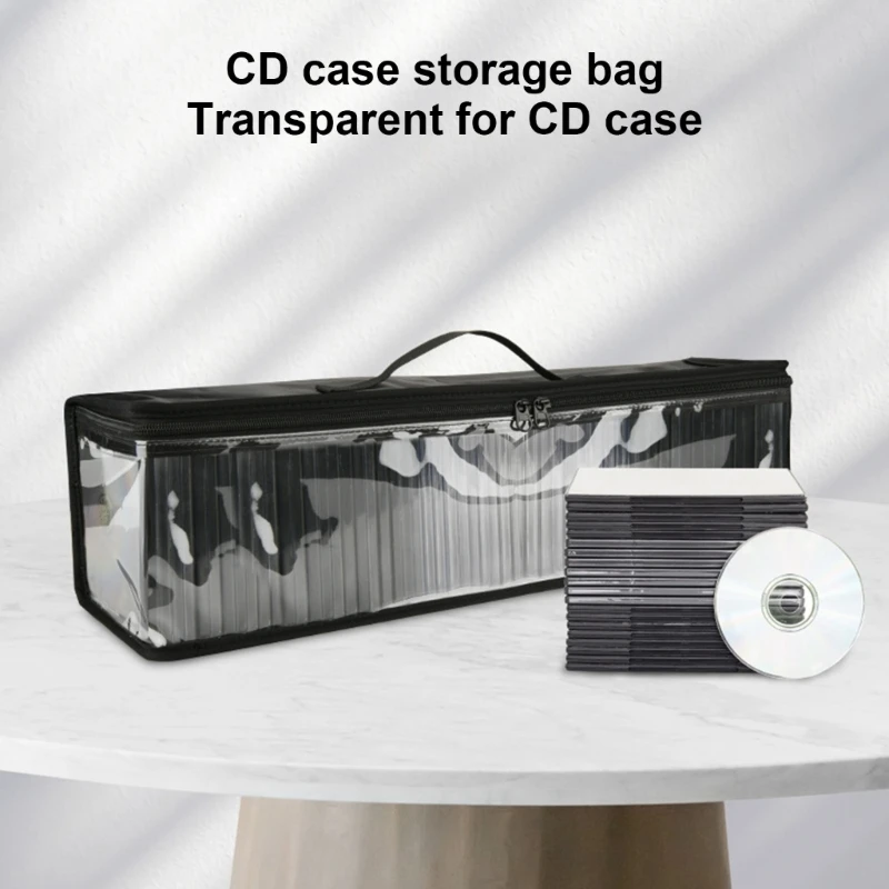 Disc Storage Bag Clear PVC Media Carrying Case Zippers Handle Holds 50Disc Total