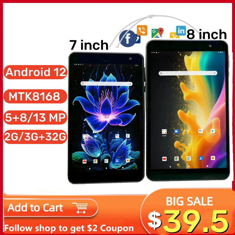 Hot Sales 8 INCH 3GB RAM 32GB ROM QP80 Android 12 Tablet PC 1280 x 800 IPS Screen MTK 8168 Quad Core 2.0GHz Dual Camera Type-C