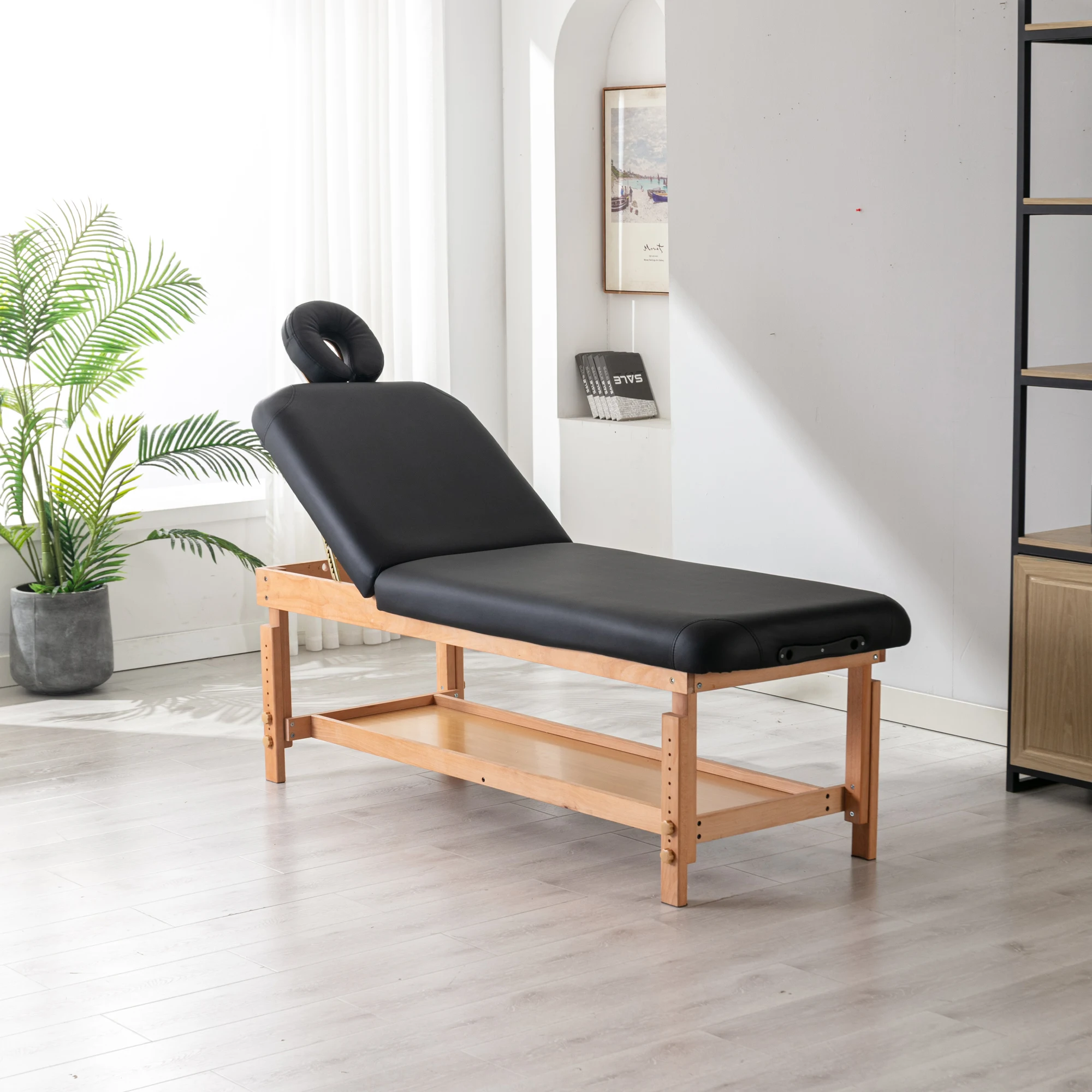 

Stationary Massage Table Treatment Clincal Beauty Bed /PU Spa Bed,Black