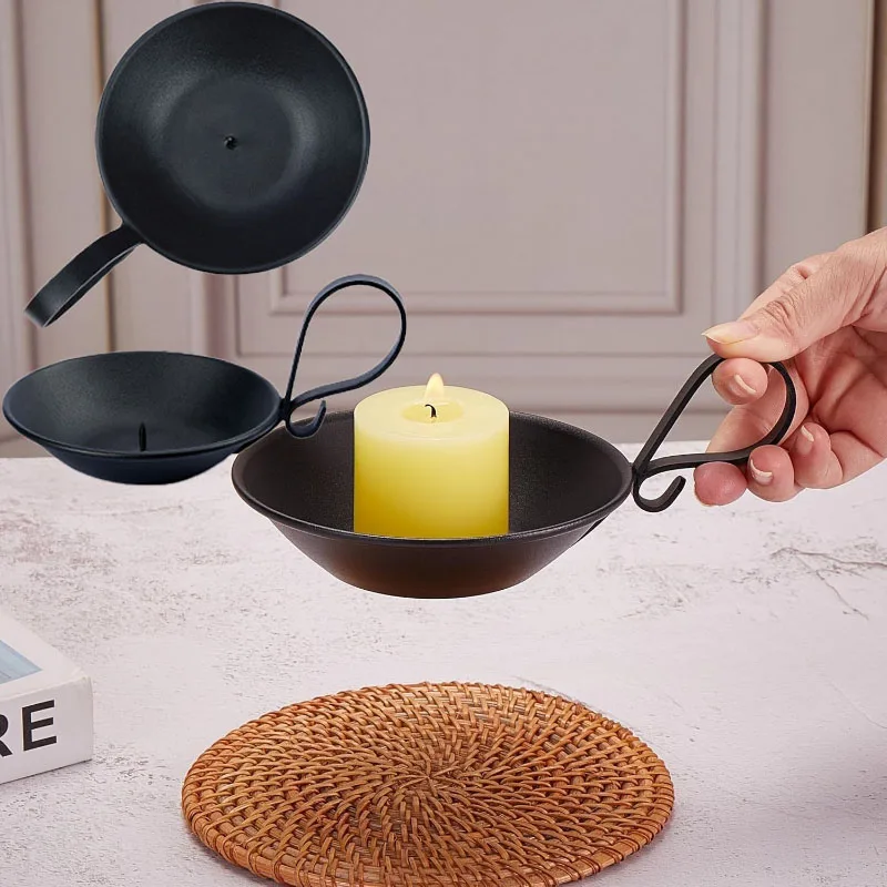 Black Matte Iron Candle Holder with Handle for Banquet Hotel Decor