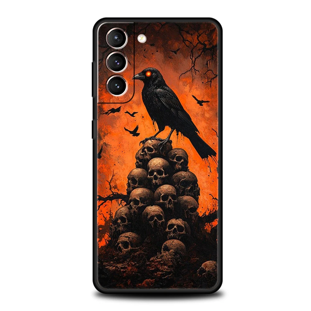 Raven Crow Skull Design Soft TPU Phone Case Cover