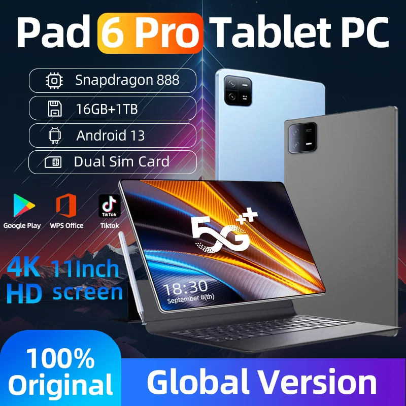 

New Global Version Original Pad 6 Pro Tablets PC Snapdragon 888 10000mAh Android 13 11 inch 16GB+1TB 5G HD 4K Screen WIFI Mi Tab