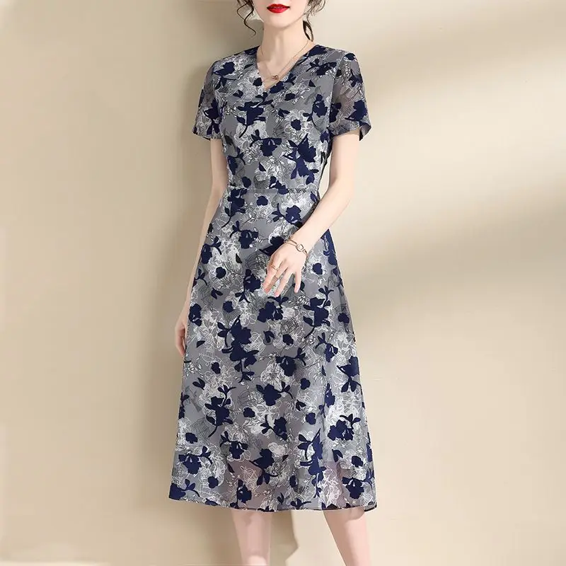 

2024 Summer New Product Elegant and Slim Dresses Fashionable Slim Fit Short Sleeve A-line Skirt for Women