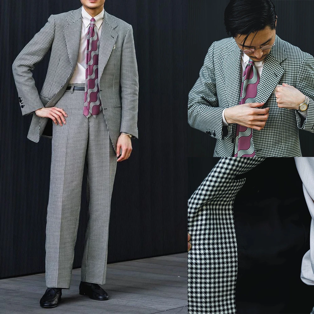 White Black Plaid Men Suits 2 Pieces Modern Made Handsome Wedding Suits Fit Slim Formal Casual Coat+Pants Tailored