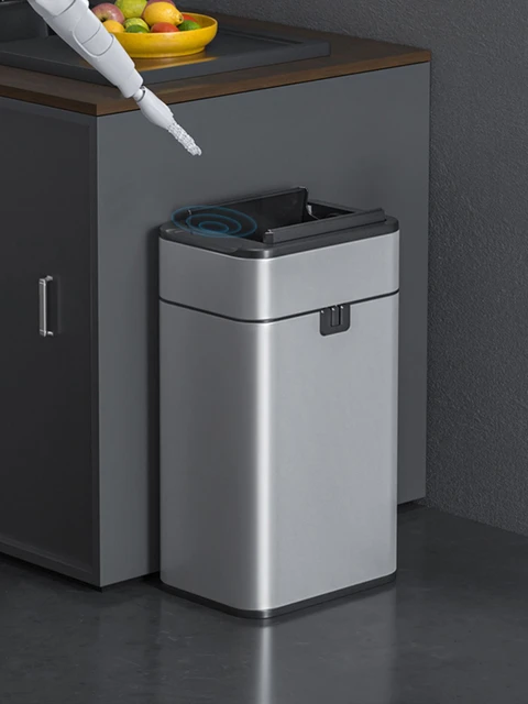  Cubo de basura automático de gran capacidad (13 galones / 50  litros) con tapa y sensor de movimiento electrónico, por lo que no requiere  contacto; para cocina, sala de estar, oficina