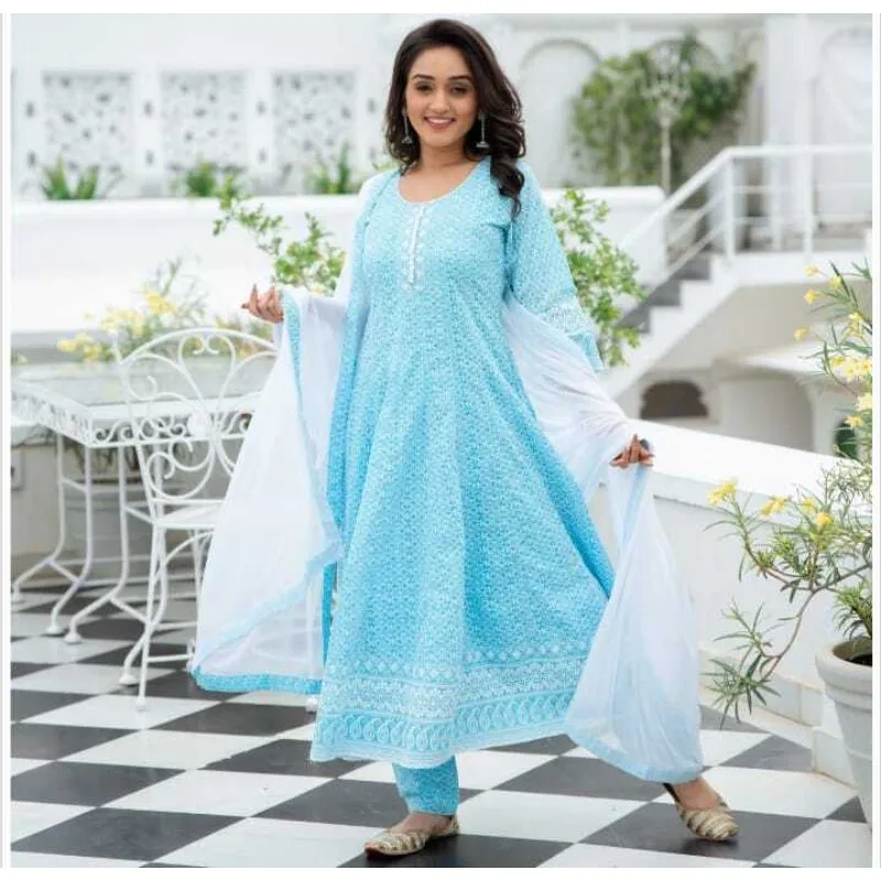 

Full Seam Collection Work Anarkali Gown Salwar Kurti Pants and Dupatta Dress Set