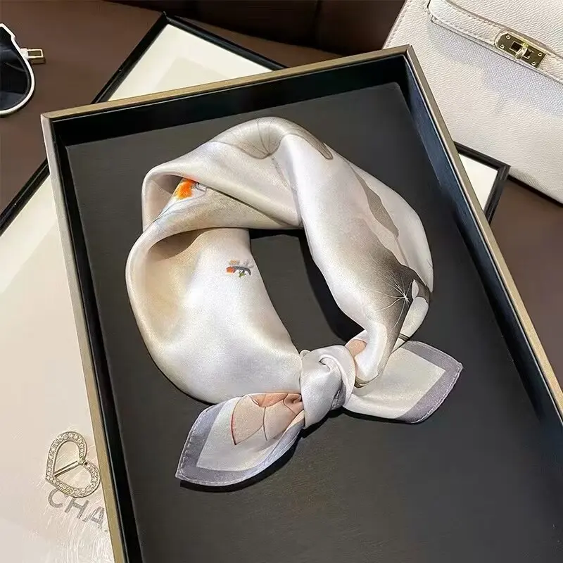 100% Pure Silk Floral Square Scarf Women Neck Hair Bandana