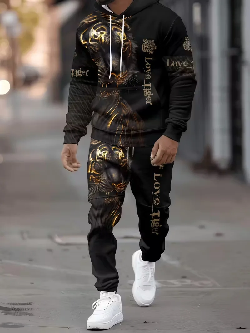 لهب الأسد البلوز هوديس مجموعات ثلاثية الأبعاد الطباعة الرجال النساء موضة هوديي + بانت 2 قطعة مجموعات تأثيري بدلة رياضية رجالي 2 قطعة مجموعات
