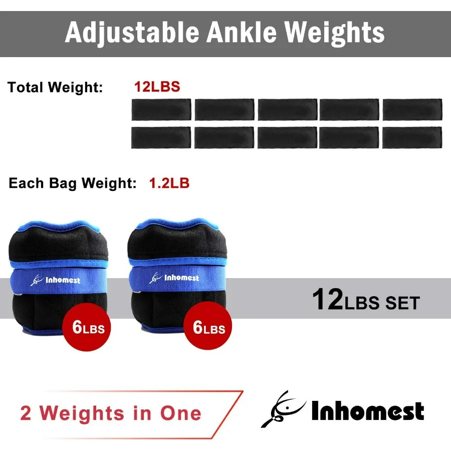 Adjustable Ankle Weights Adjustable 12 Lb Set ( 6Lb Each) Leg Weights for Men Women,Wrist Ankle Weights for Physical Therapy,Yog