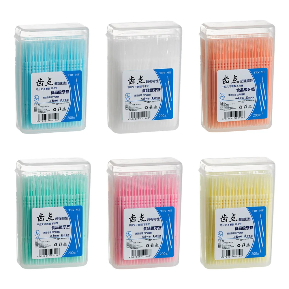 

6 Boxes Double Ended Plastic Toothpick Dental Floss Picks Double-end Toothpicks Flossers Interdental Brush Polypropylene