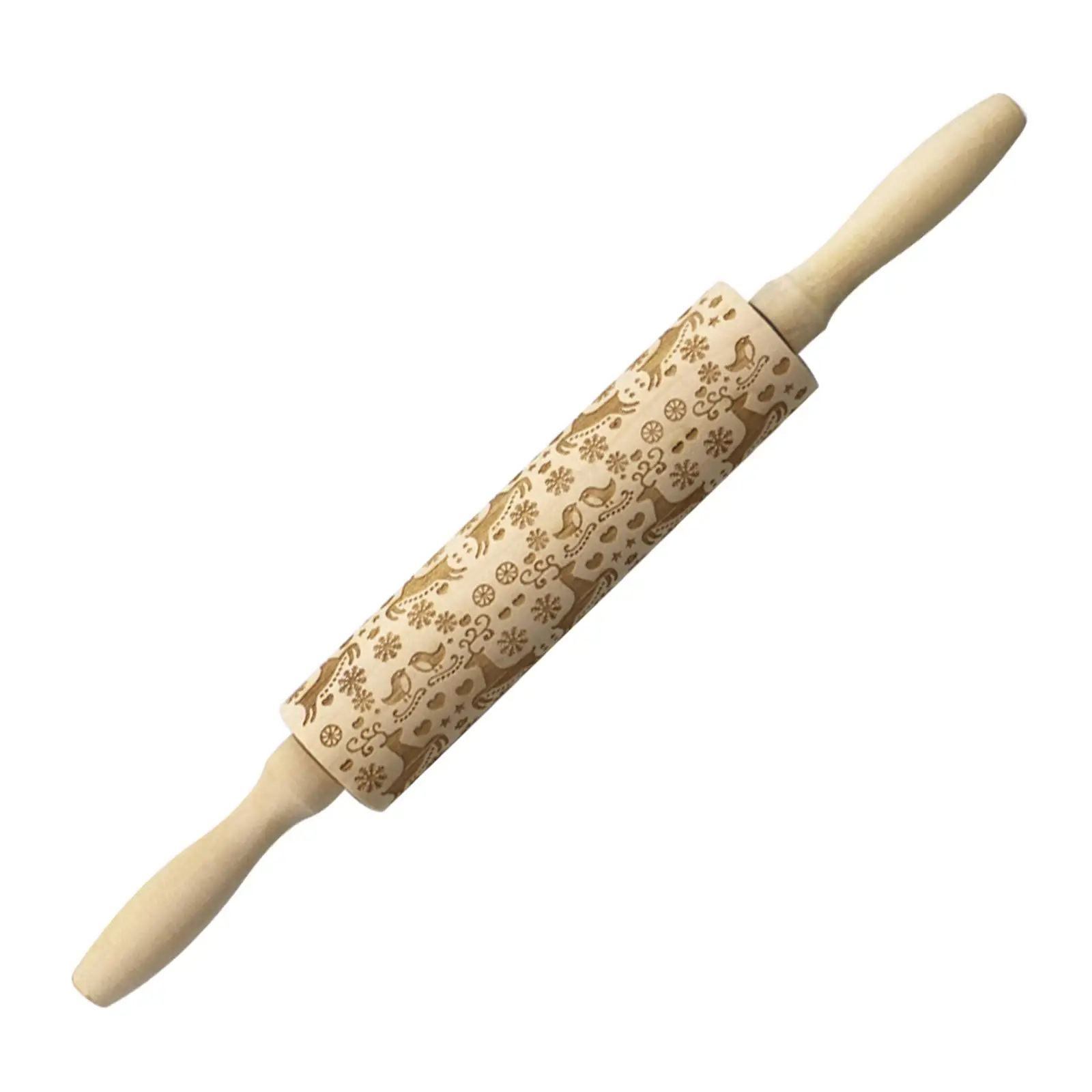 Embossing Rolling Pin Holiday Wood Xmas Kitchen Decor Tool 13.8Inches Embossed