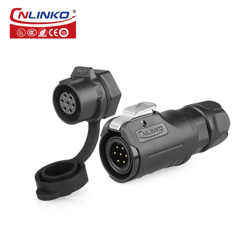 

CNLINKO LP Series M12 Waterproof IP65 Connector 7 Pin AC DC Electrical Male Plug Female Panel Mount Socket for Round Power Cable