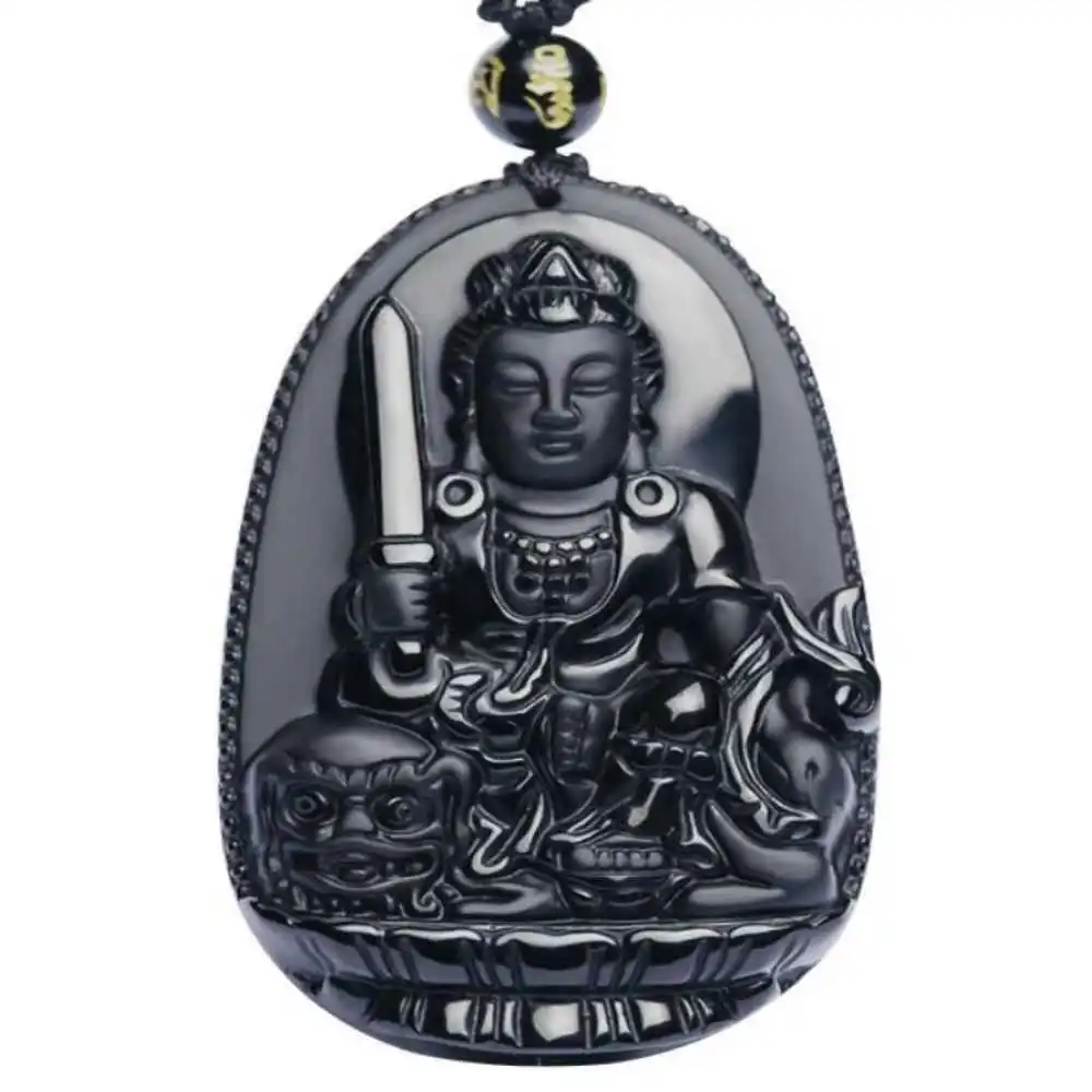 

Obsidian Carved Avalokitesvara Lucky Amulet Pendant Reiki Jewelry Gift Fashion Gifts Zodiac Beads Pendants Healing Gemstone