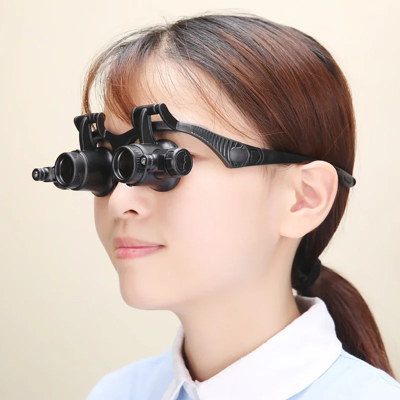 2.5X 4X 6X 8X 10X 15X 20X 25X Multi-Power Double LED Lights Magnifier Eye Glasses Watch Repair Loupe Jeweler Magnifying Glass 2