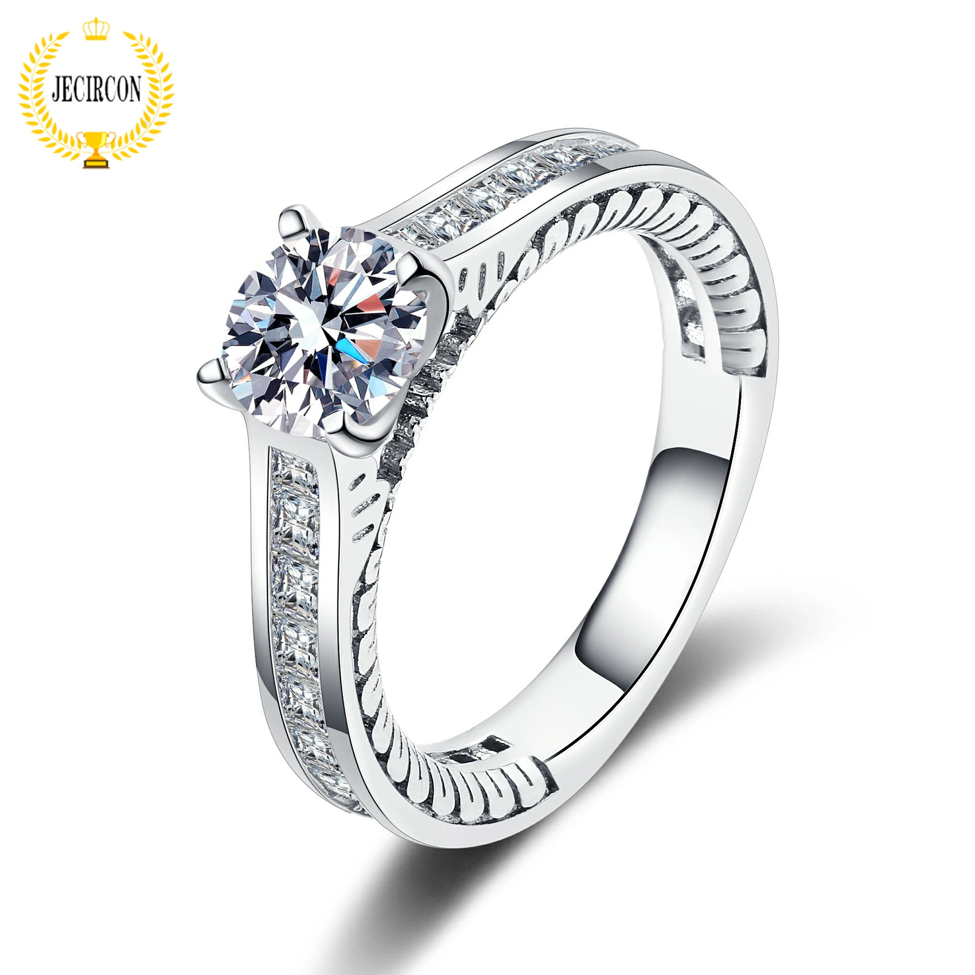 Jecircon Women 925 Sterling Silver Ring Intarsiato D Color Moissanite 1 Carat Simulato Diamante Dito Gioielli Regalo Per La Fidanzata