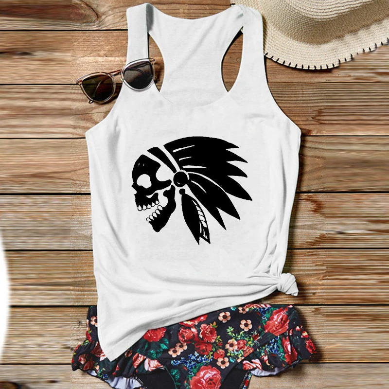 

Indian Womens Tops Art Design Classic Clothing for Women Skull Design Shirt Skull Bohemia Cute Tops Vintage Tank Top L