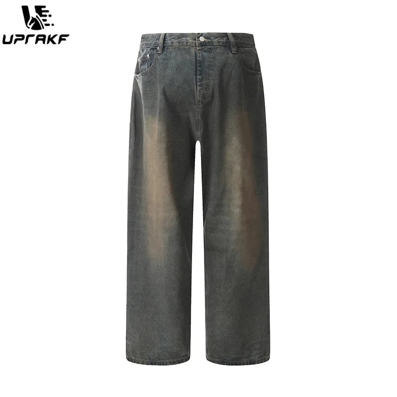 UPRAKF Straight-leg Wide Leg Jeans Distressed Loose Denim Autumn Fashion Basic High Street Pants Casual Pantalones